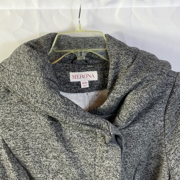 Merona Grey Hooded Button Down Coat With Tie Belt and Pockets Size Medium - Picture 3 of 6